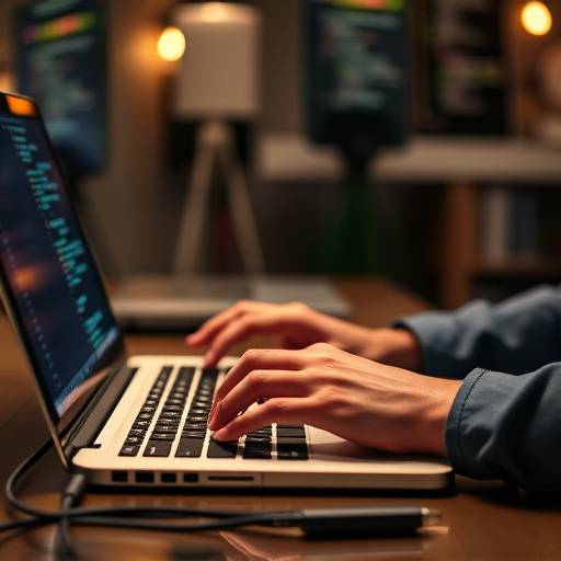 Fingers typing code on a laptop screen, representing web development